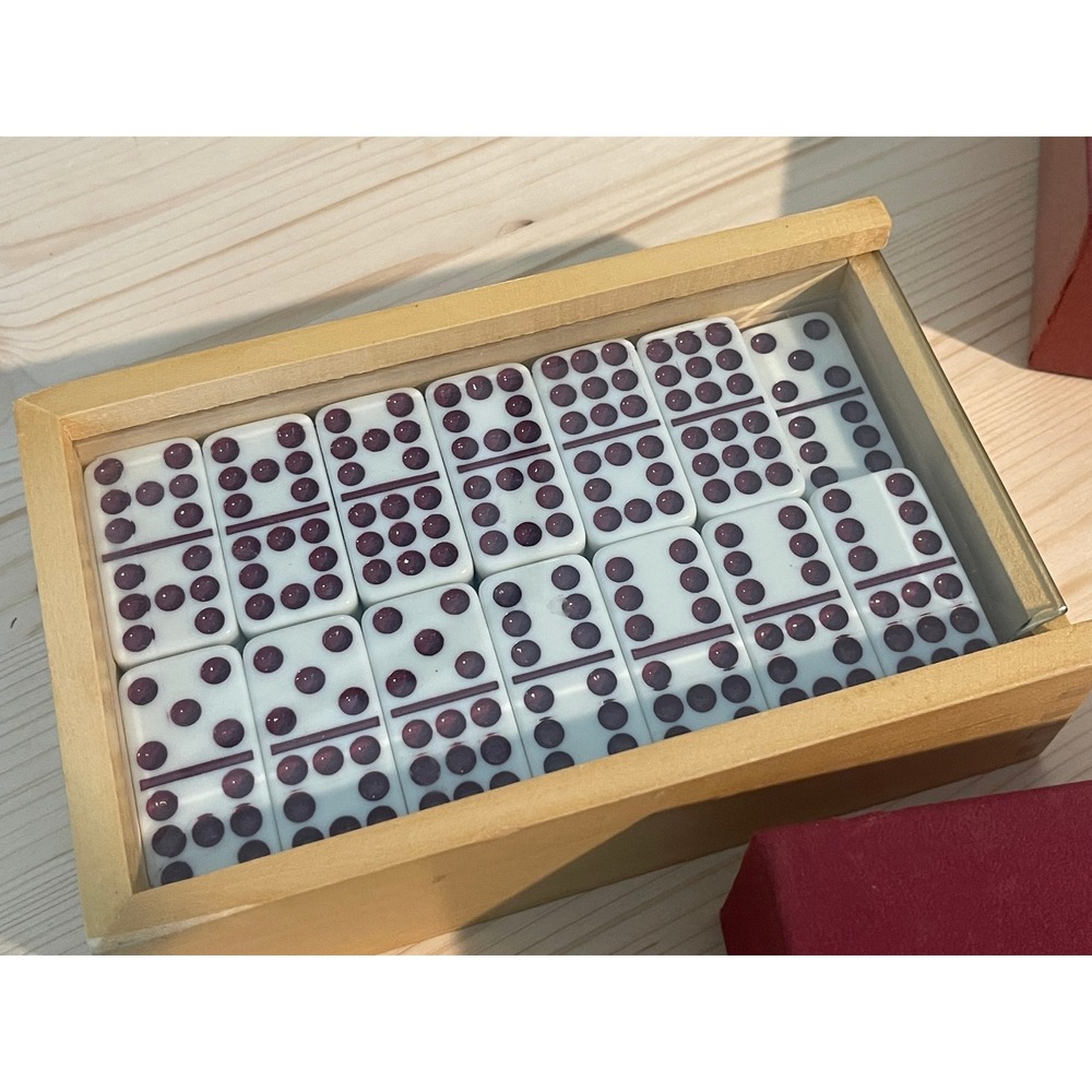 Woodfield Collection Double Nine Dominoes‎ Set 55 Tiles Purple Wooden Box 00844 - Picture 9 of 16